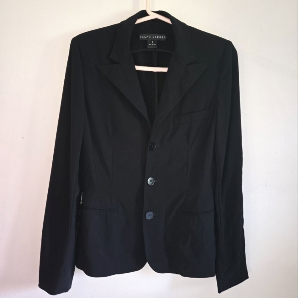 Ralph Lauren Black Label Stretch Wool Blazer Black Made in Italy Size 8